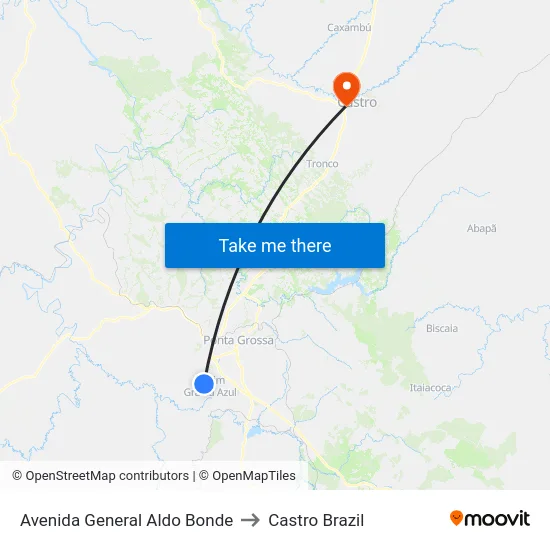 Avenida General Aldo Bonde to Castro Brazil map