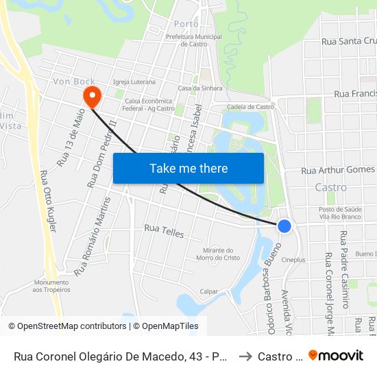 Rua Coronel Olegário De Macedo, 43 - Ponto De Integração 10 to Castro Brazil map