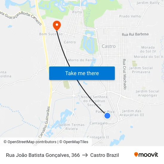 Rua João Batista Gonçalves, 366 to Castro Brazil map
