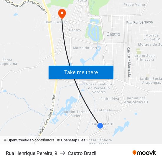 Rua Henrique Pereira, 9 to Castro Brazil map