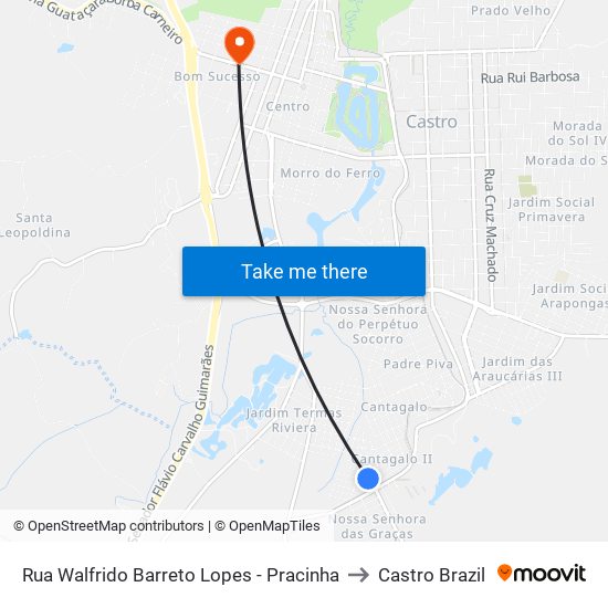 Rua Walfrido Barreto Lopes - Pracinha to Castro Brazil map