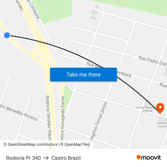 Rodovia Pr 340 to Castro Brazil map