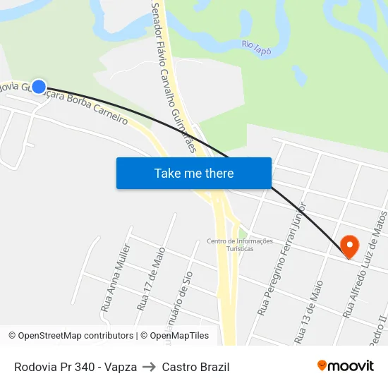Rodovia Pr 340 - Vapza to Castro Brazil map