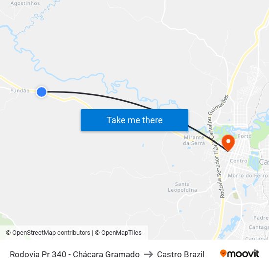 Rodovia Pr 340 - Chácara Gramado to Castro Brazil map