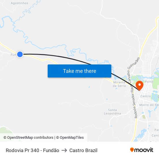 Rodovia Pr 340 - Fundão to Castro Brazil map