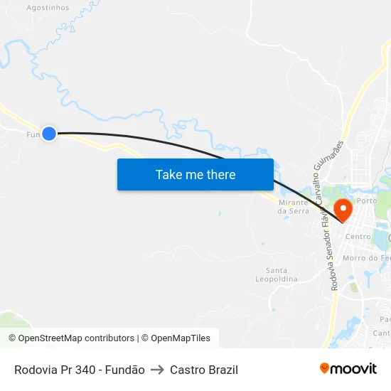 Rodovia Pr 340 - Fundão to Castro Brazil map