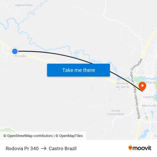 Rodovia Pr 340 to Castro Brazil map