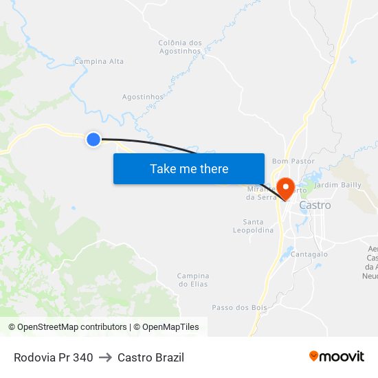 Rodovia Pr 340 to Castro Brazil map