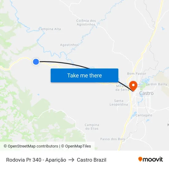 Rodovia Pr 340 - Aparição to Castro Brazil map