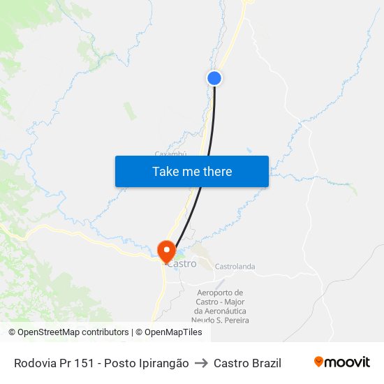 Rodovia Pr 151 - Posto Ipirangão to Castro Brazil map