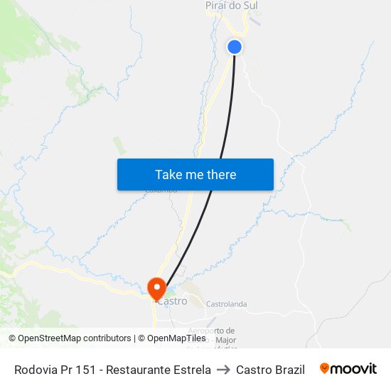 Rodovia Pr 151 - Restaurante Estrela to Castro Brazil map