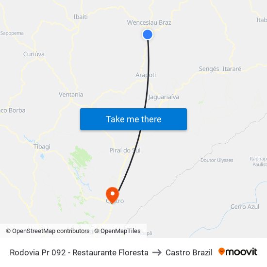 Rodovia Pr 092 - Restaurante Floresta to Castro Brazil map
