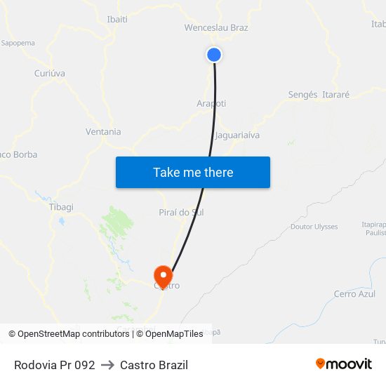 Rodovia Pr 092 to Castro Brazil map