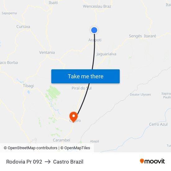 Rodovia Pr 092 to Castro Brazil map