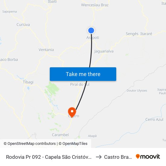 Rodovia Pr 092 - Capela São Cristóvão to Castro Brazil map