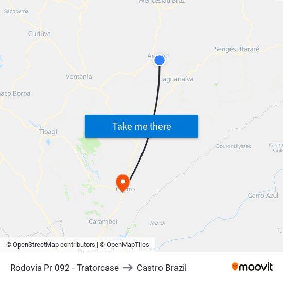 Rodovia Pr 092 - Tratorcase to Castro Brazil map