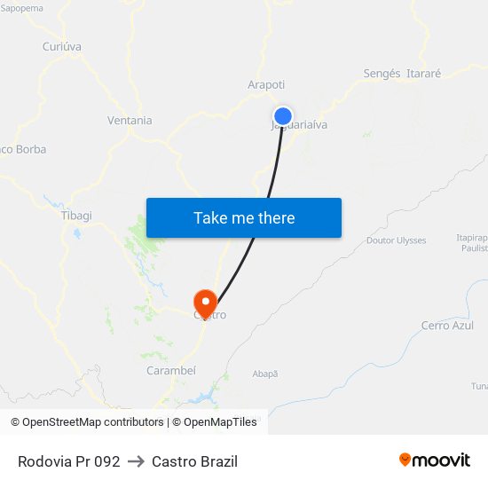 Rodovia Pr 092 to Castro Brazil map