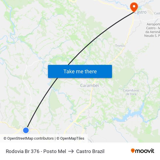 Rodovia Br 376 - Posto Mel to Castro Brazil map