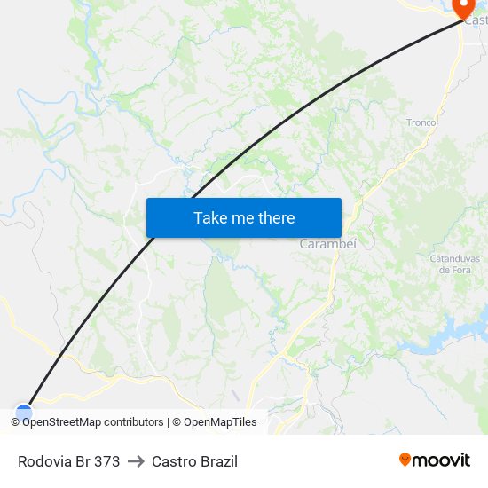 Rodovia Br 373 to Castro Brazil map