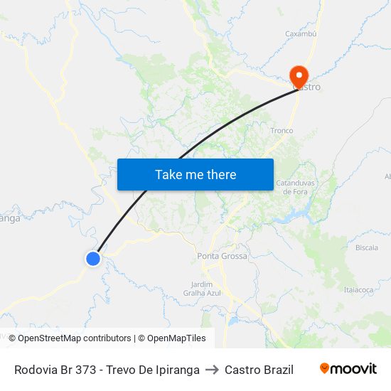 Rodovia Br 373 - Trevo De Ipiranga to Castro Brazil map