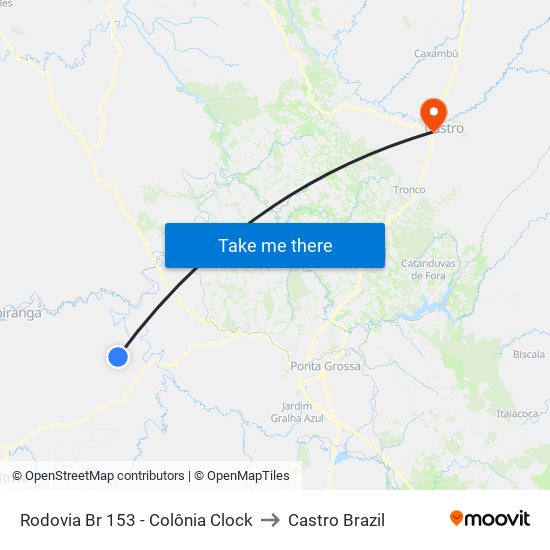 Rodovia Br 153 - Colônia Clock to Castro Brazil map