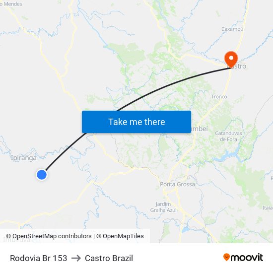 Rodovia Br 153 to Castro Brazil map