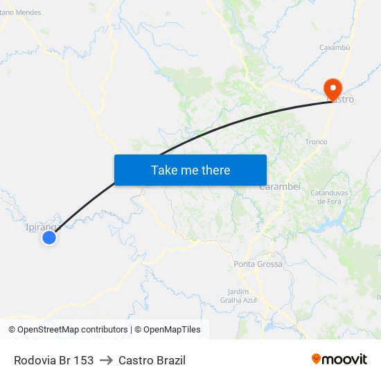 Rodovia Br 153 to Castro Brazil map