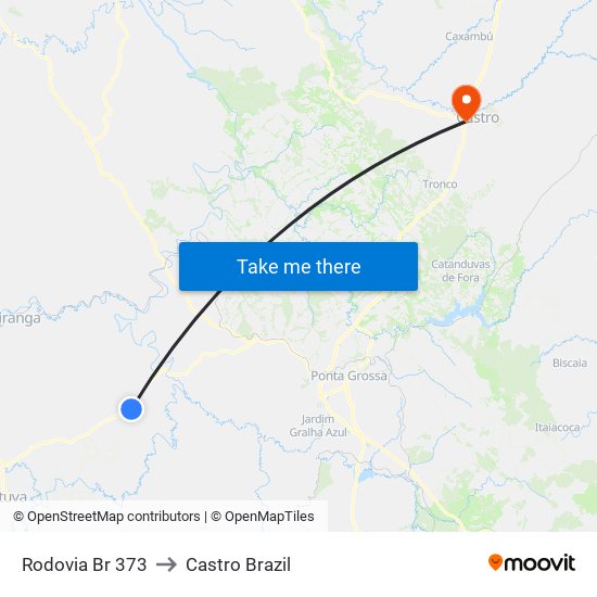 Rodovia Br 373 to Castro Brazil map