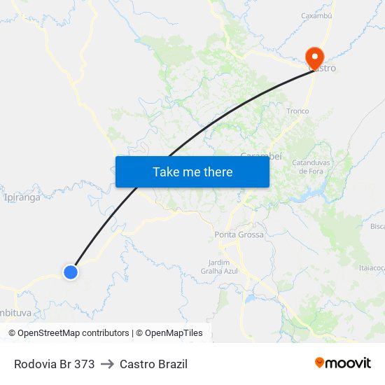 Rodovia Br 373 to Castro Brazil map