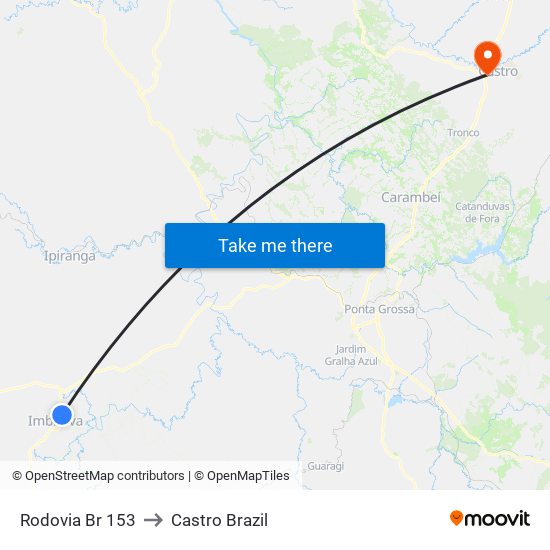 Rodovia Br 153 to Castro Brazil map