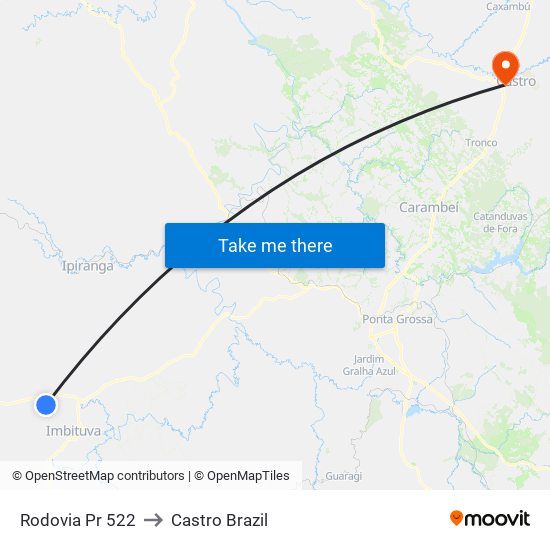 Rodovia Pr 522 to Castro Brazil map