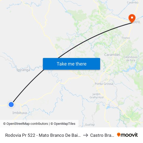 Rodovia Pr 522 - Mato Branco De Baixo to Castro Brazil map