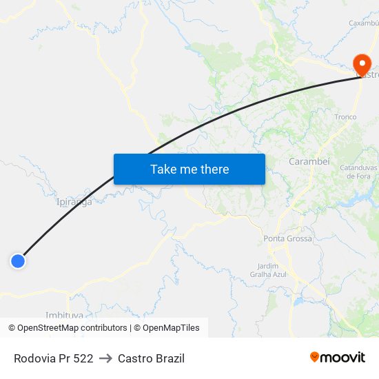 Rodovia Pr 522 to Castro Brazil map