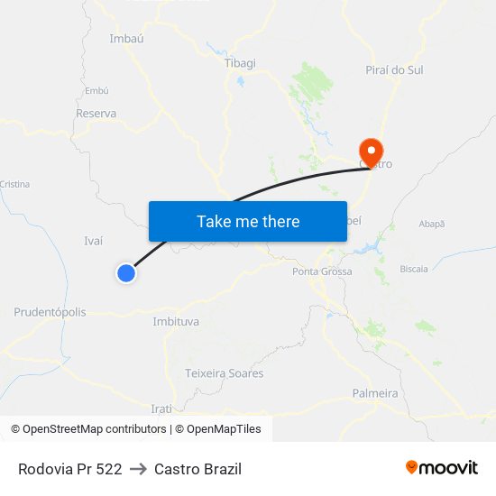 Rodovia Pr 522 to Castro Brazil map