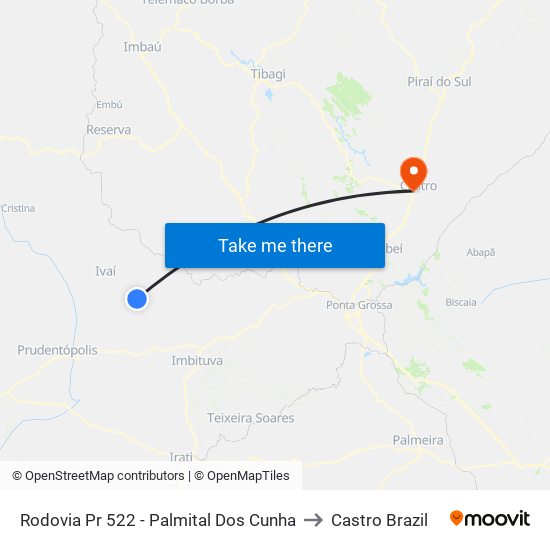 Rodovia Pr 522 - Palmital Dos Cunha to Castro Brazil map