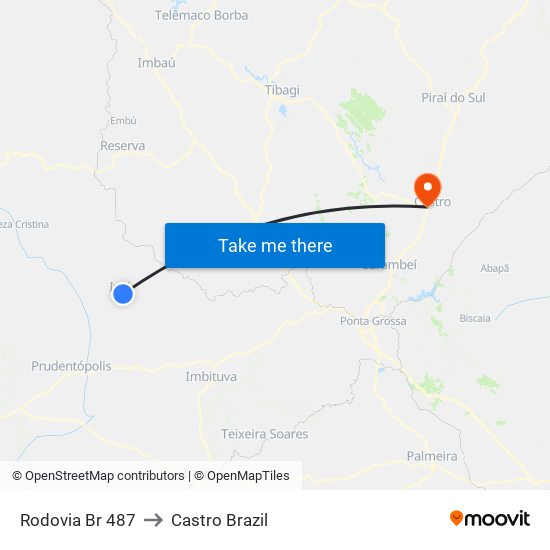 Rodovia Br 487 to Castro Brazil map