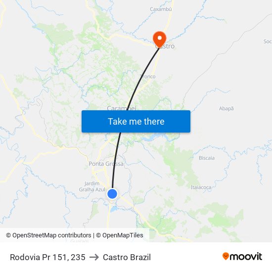 Rodovia Pr 151, 235 to Castro Brazil map
