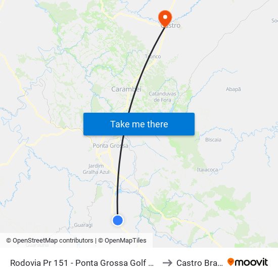 Rodovia Pr 151 - Ponta Grossa Golf Club to Castro Brazil map
