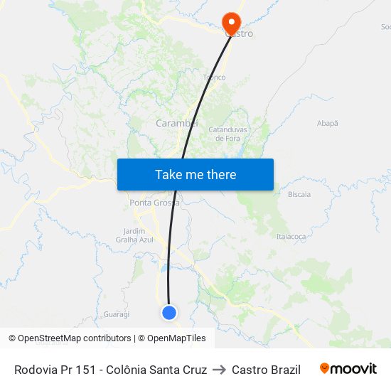 Rodovia Pr 151 - Colônia Santa Cruz to Castro Brazil map
