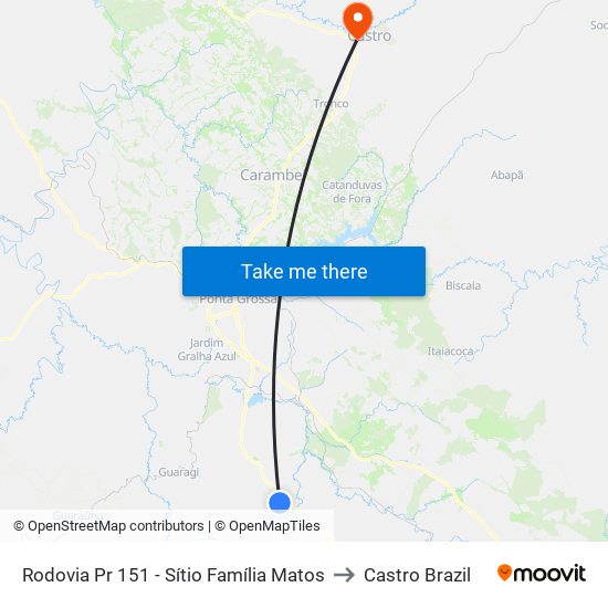 Rodovia Pr 151 - Sítio Família Matos to Castro Brazil map