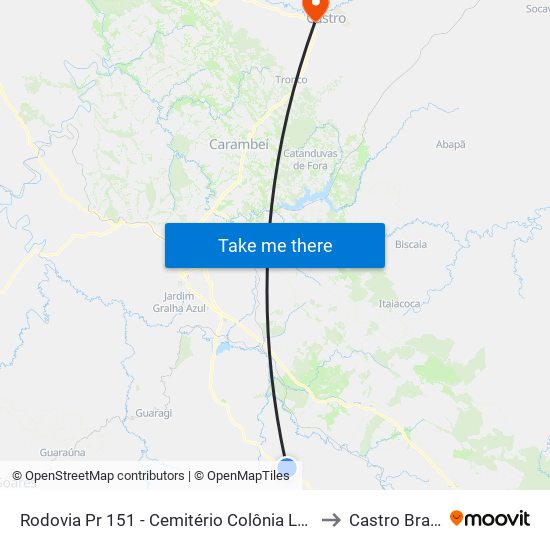 Rodovia Pr 151 - Cemitério Colônia Lago to Castro Brazil map