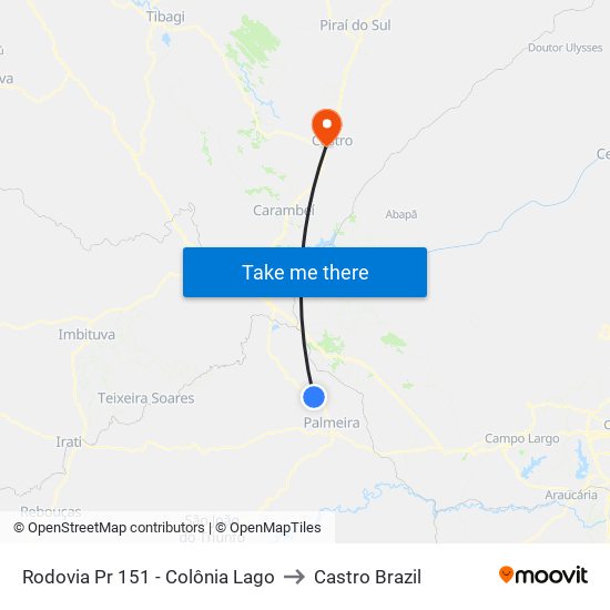 Rodovia Pr 151 - Colônia Lago to Castro Brazil map