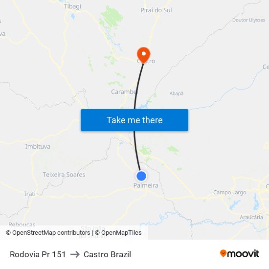 Rodovia Pr 151 to Castro Brazil map