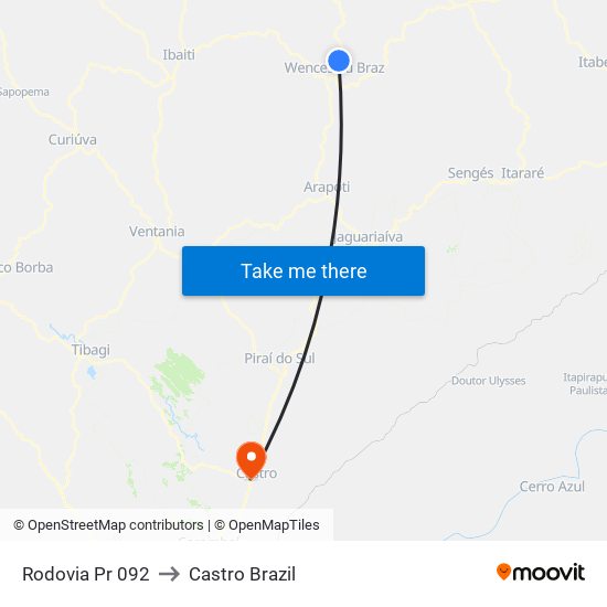 Rodovia Pr 092 to Castro Brazil map