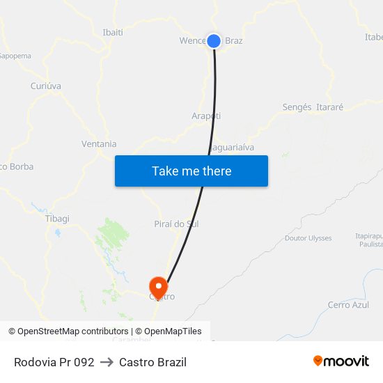 Rodovia Pr 092 to Castro Brazil map
