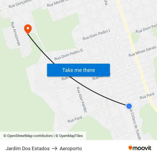 Jardim Dos Estados to Aeroporto map