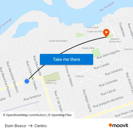 Dom Bosco to Centro map
