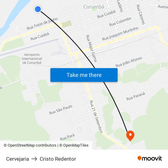 Cervejaria to Cristo Redentor map