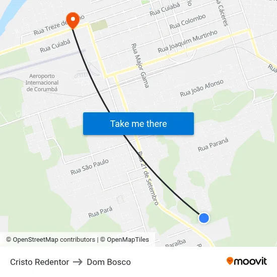 Cristo Redentor to Dom Bosco map