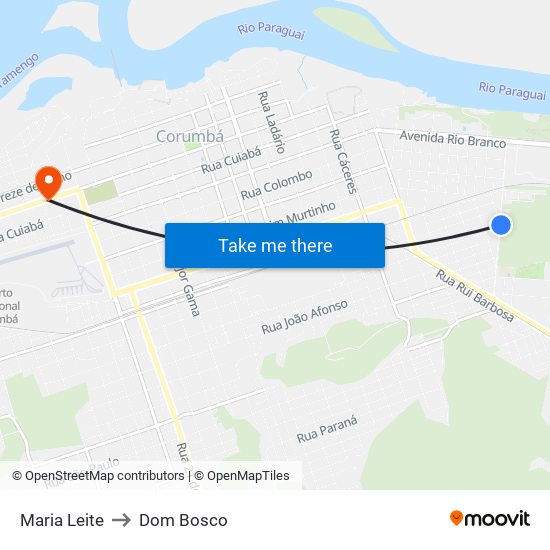 Maria Leite to Dom Bosco map